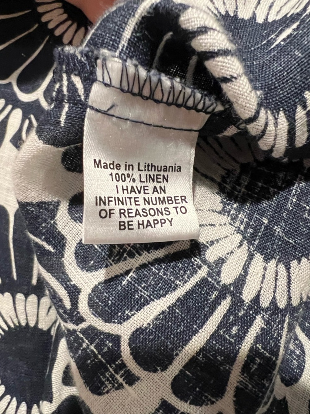 FLAX Linen Floral Tunic Top Blue White Relaxed Fit Side Slits 3/4 Sleeve - Picture 4 of 5